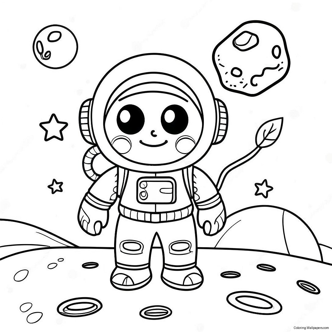 Cute Astronaut Exploring Moon Coloring Page 58990