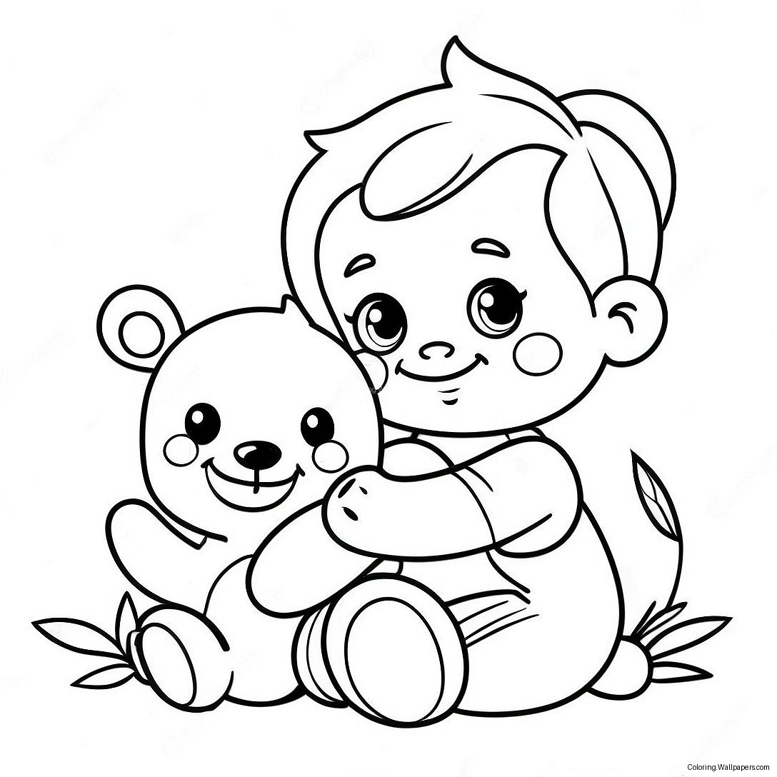 Cute Baby Boy With Teddy Bear Coloring Page 37273