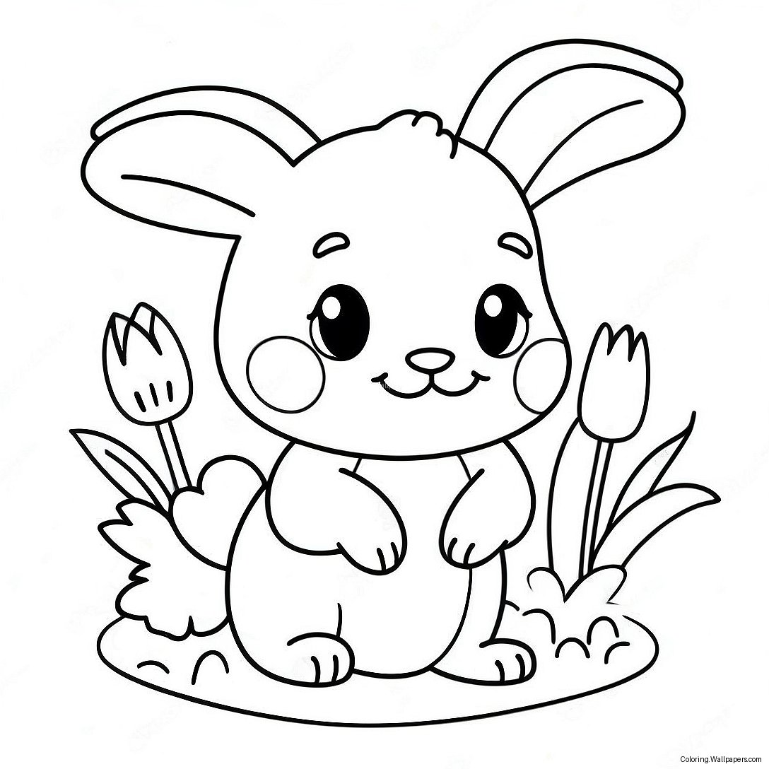 Cute Baby Bunny With Flowers Coloring Page 22487