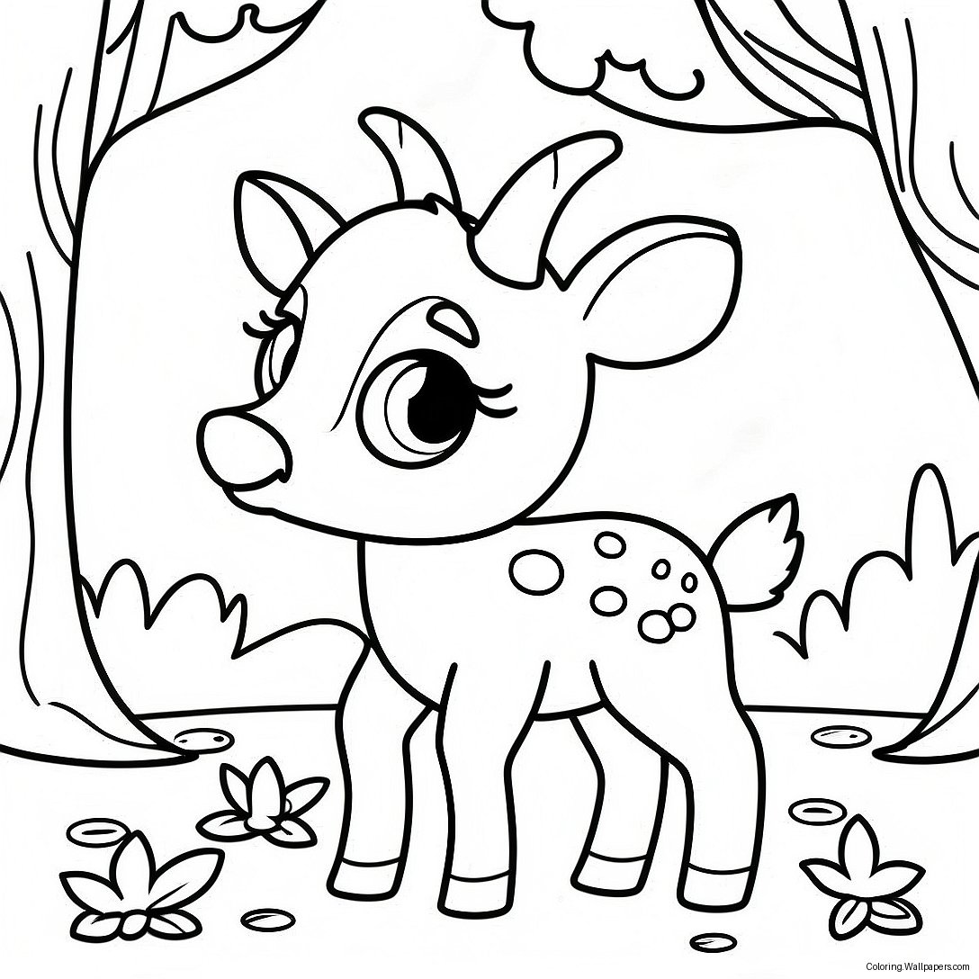 Cute Baby Deer In Forest Coloring Page 23362