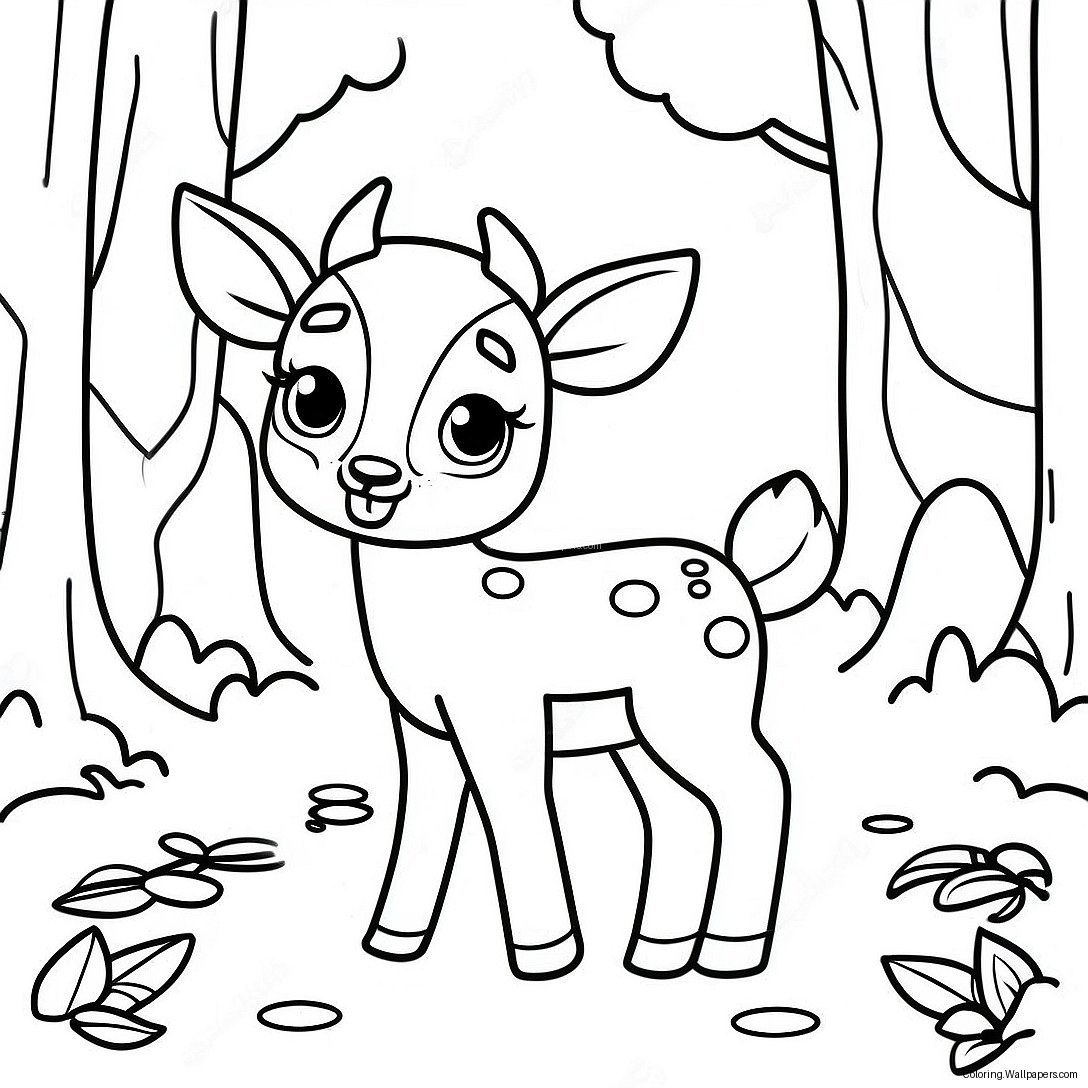 Cute Baby Deer In Forest Coloring Page 23363