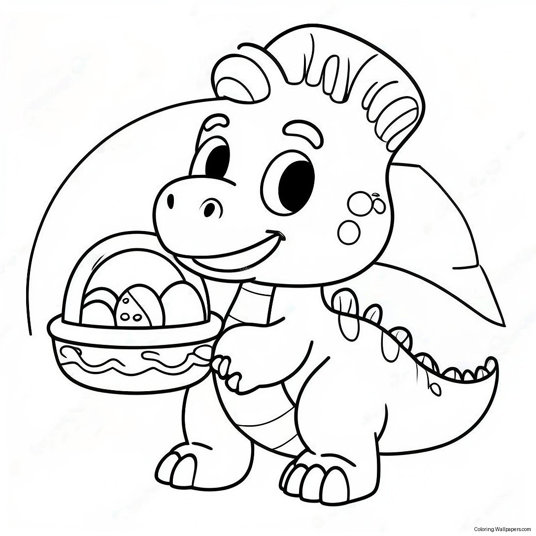 Página Para Colorear De Un Lindos Bebé Dinosaurio Con Cesta De Pascua 24925