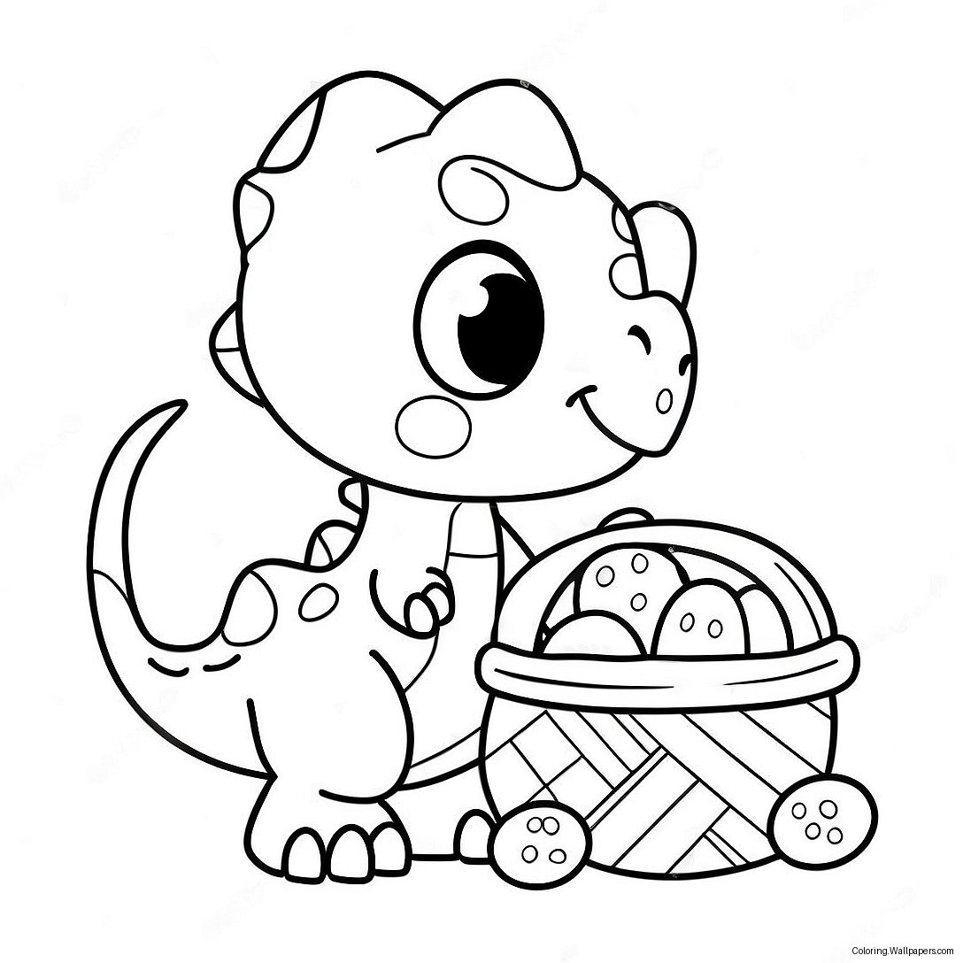 Page À Colorier De Mignon Bébé Dinosaure Avec Panier De Pâques 24927