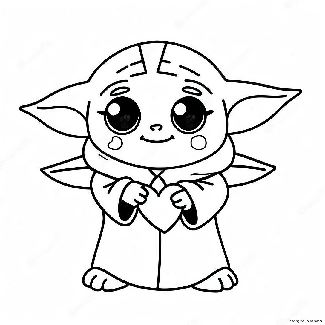 Cute Baby Yoda With Heart Coloring Page 49310