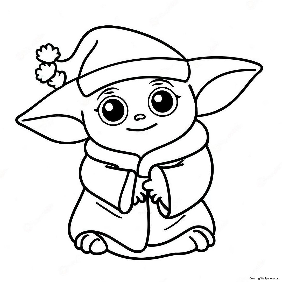 Cute Baby Yoda With Santa Hat Coloring Page 23668