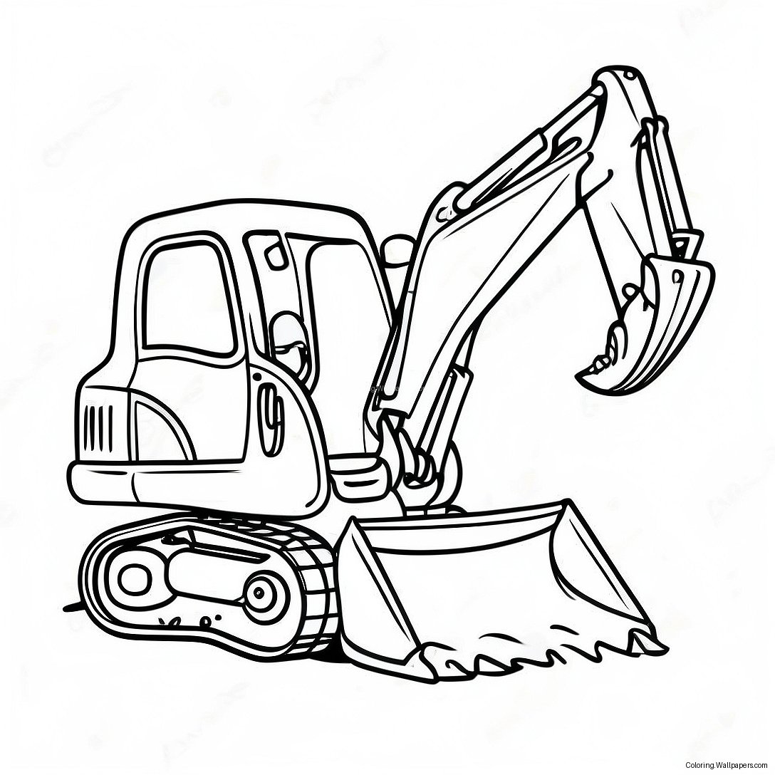 Cute Backhoe Digging Coloring Page 43621