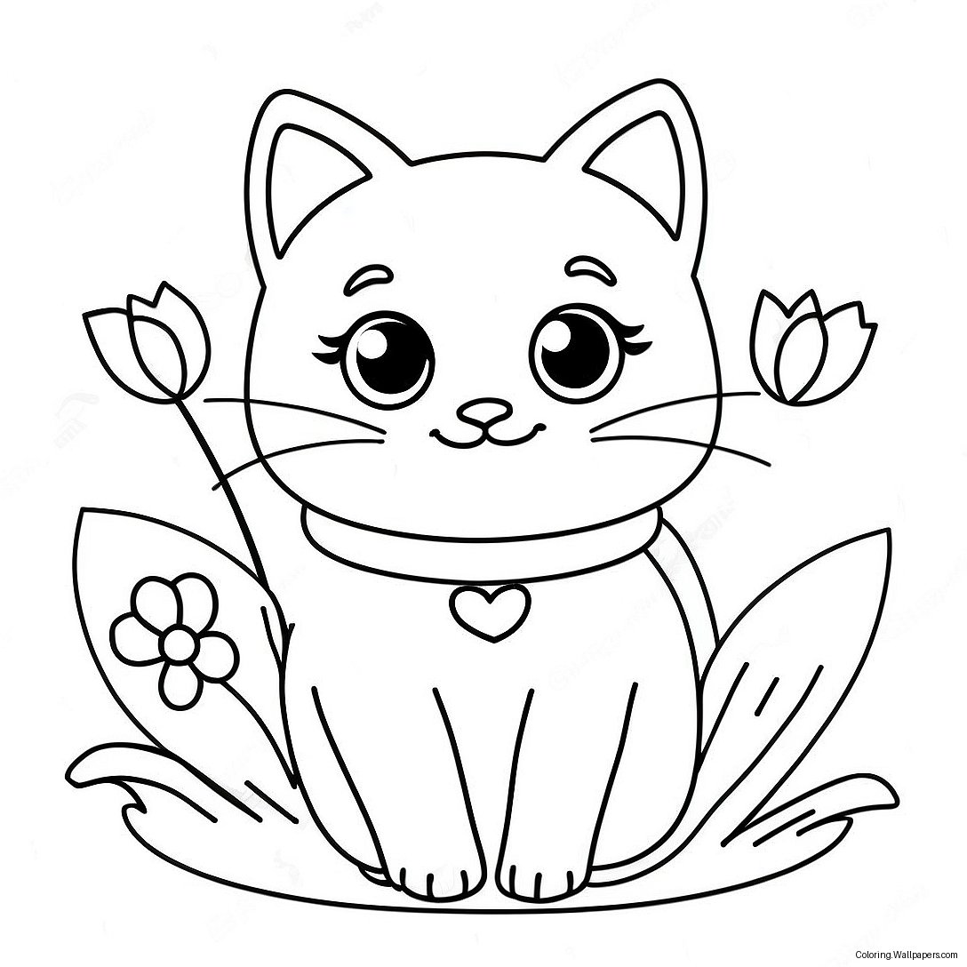 Cute Barbie Cat With Flowers Coloring Page 43086