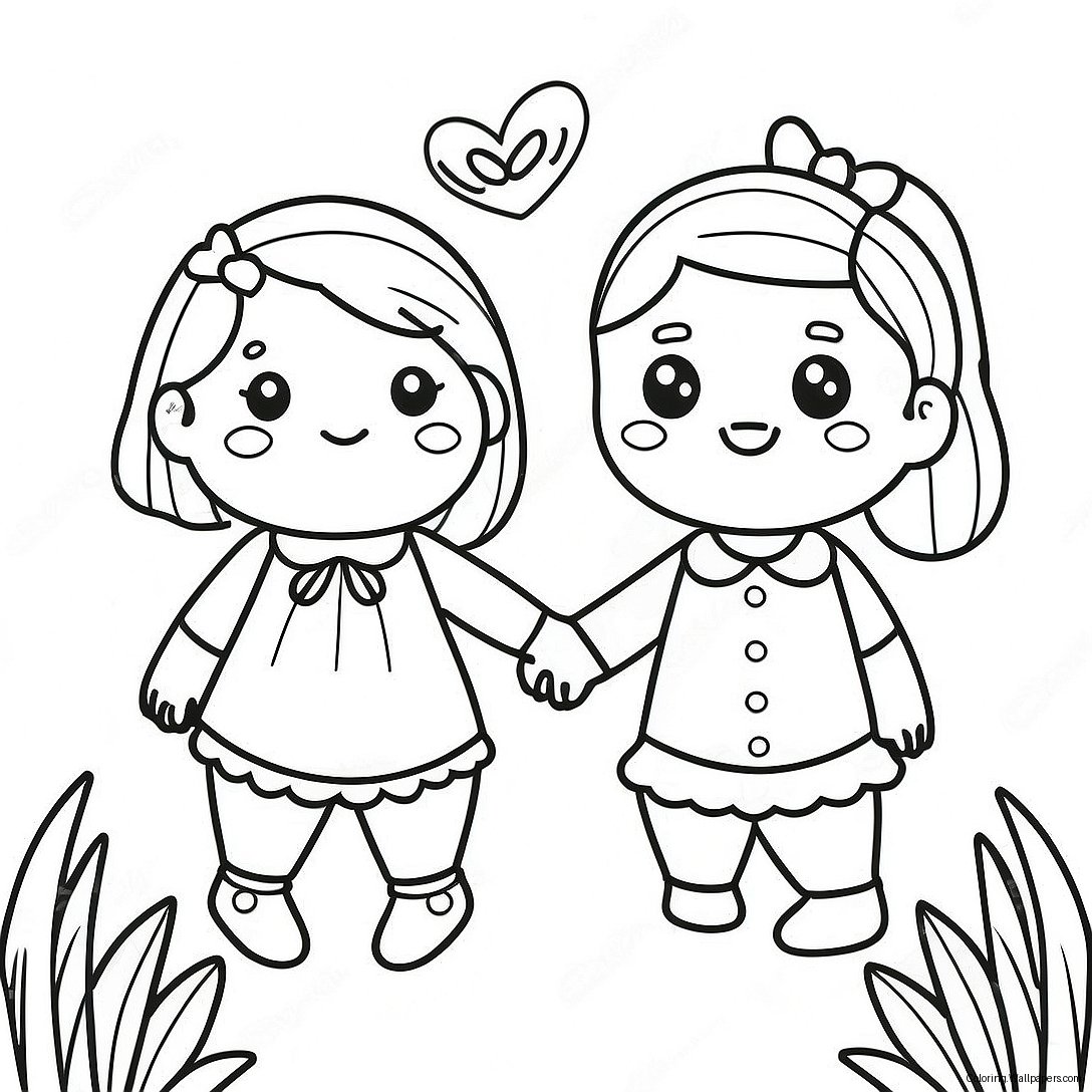 Cute Best Friends Holding Hands Coloring Page 41015