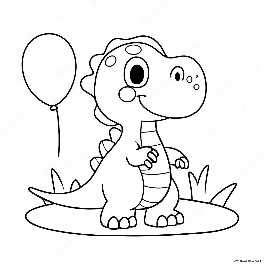 Page À Colorier De Dinosaure Mignon D'anniversaire Avec Ballon 9993