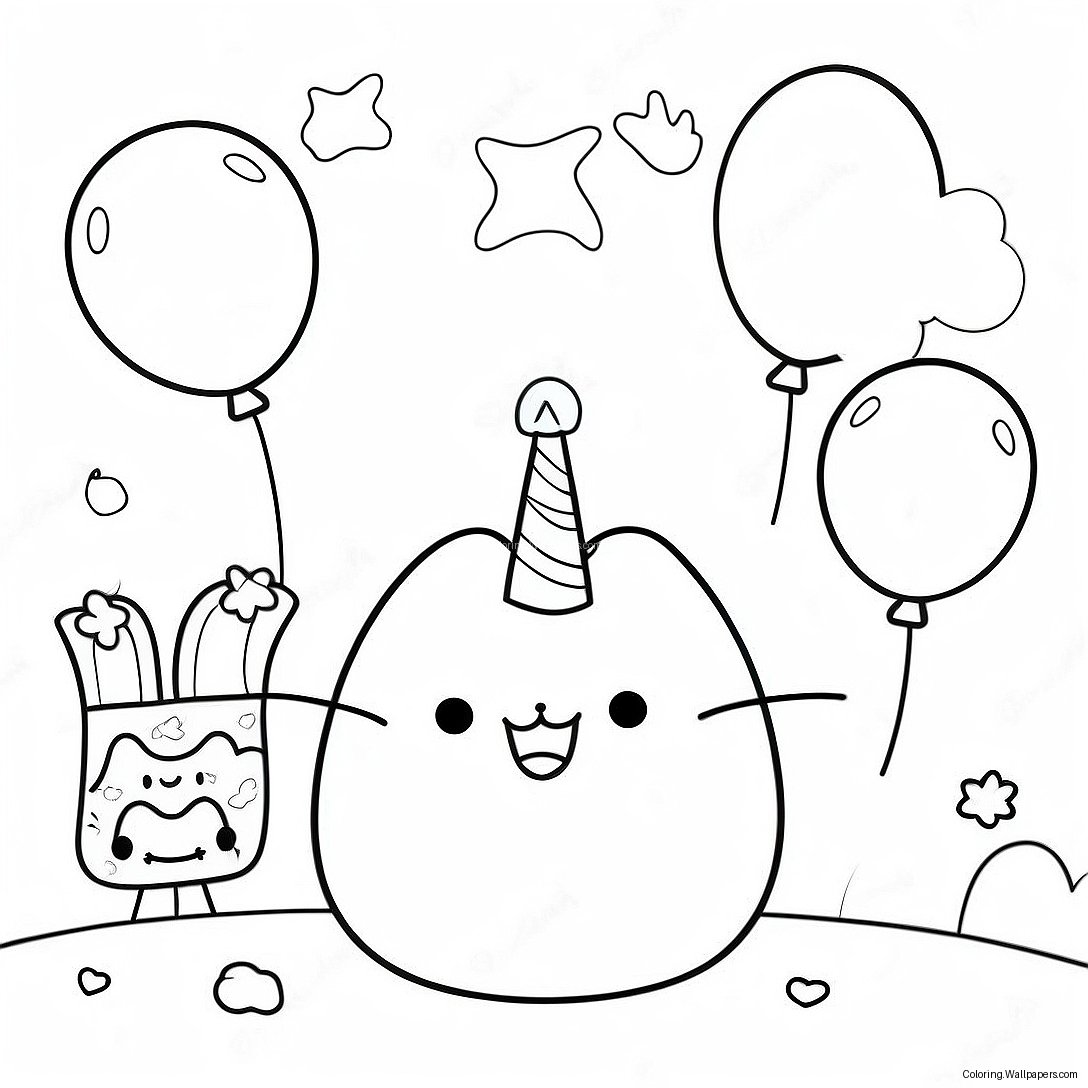 Page À Colorier De Pusheen D'anniversaire Mignon Avec Des Ballons 46550