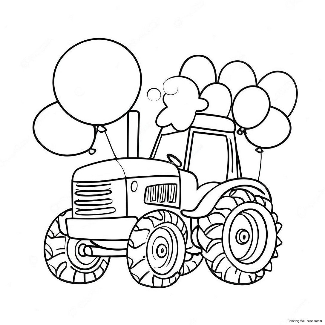 Cute Birthday Tractor With Balloons Coloring Page 47777