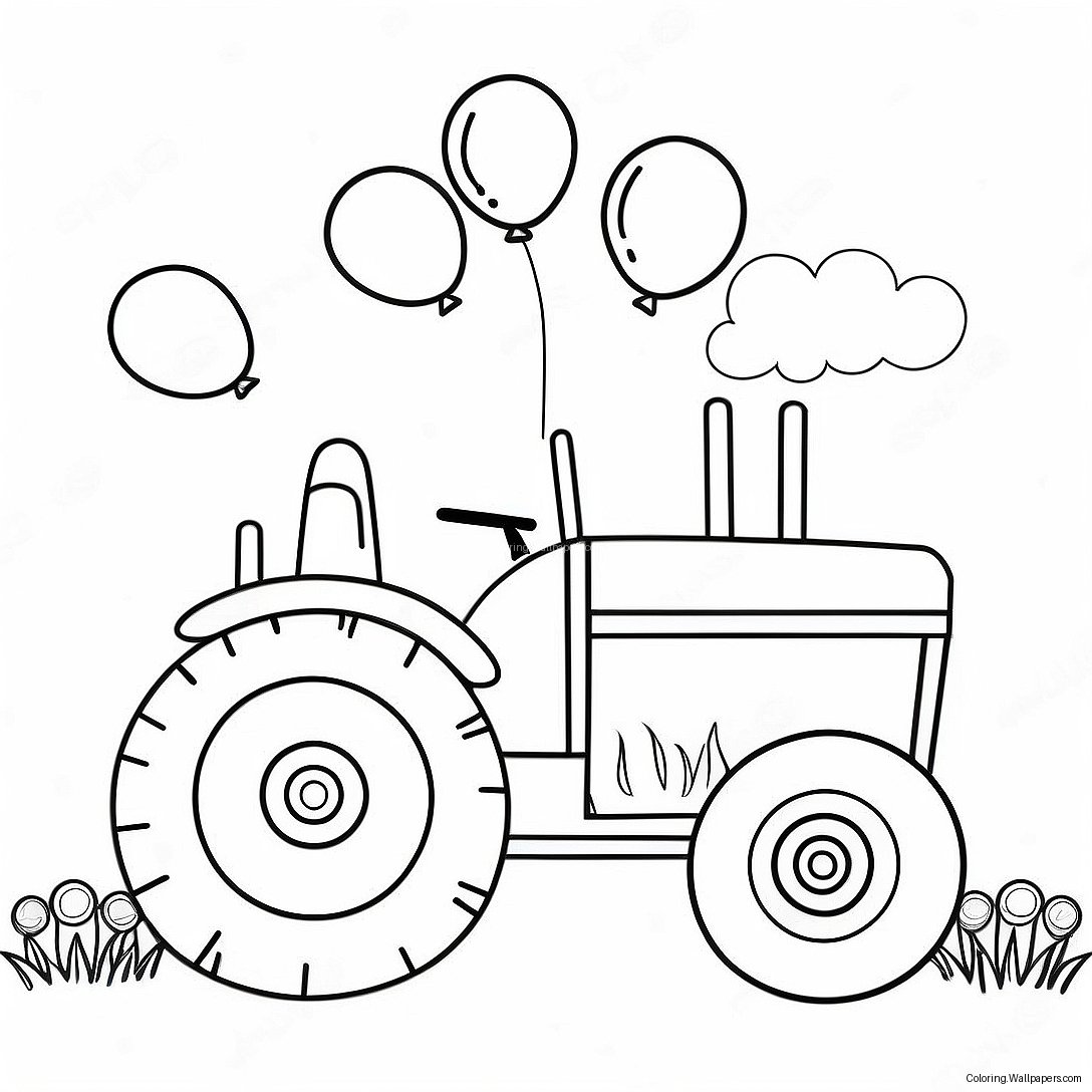 Cute Birthday Tractor With Balloons Coloring Page 47778