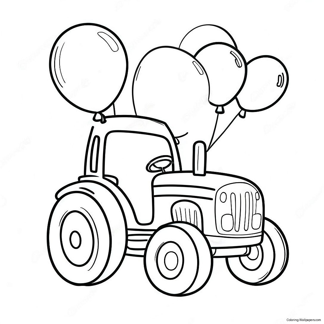 Cute Birthday Tractor With Balloons Coloring Page 47779