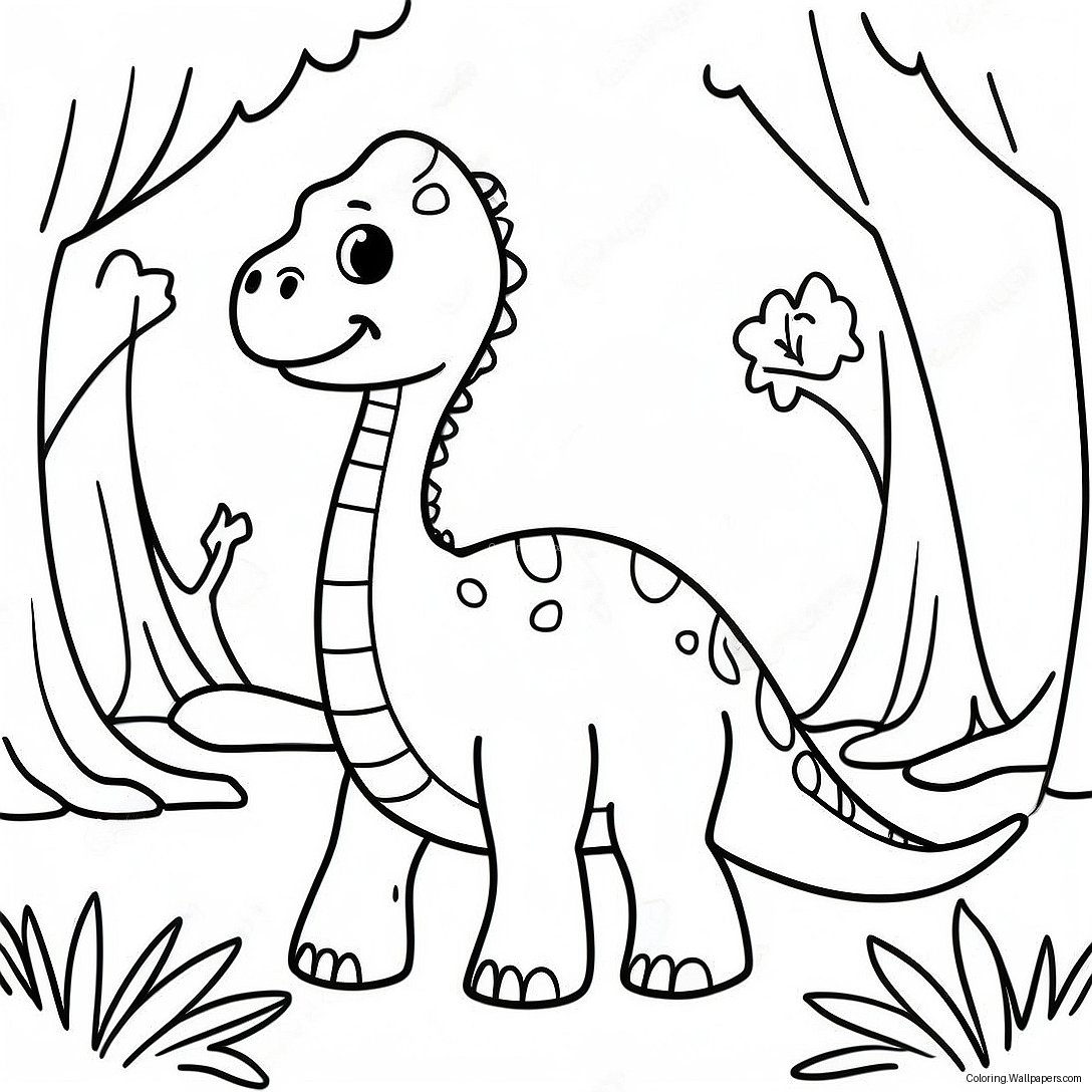 Pagina Da Colorare Carino Brachiosauro In Una Foresta 20437