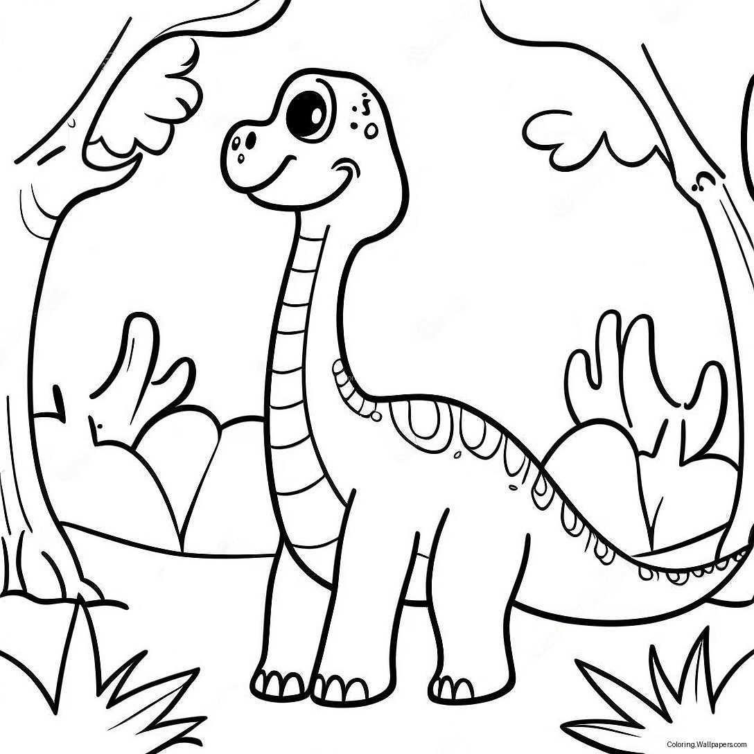 Page À Colorier Mignon Brachiosaure Dans Une Forêt 20438