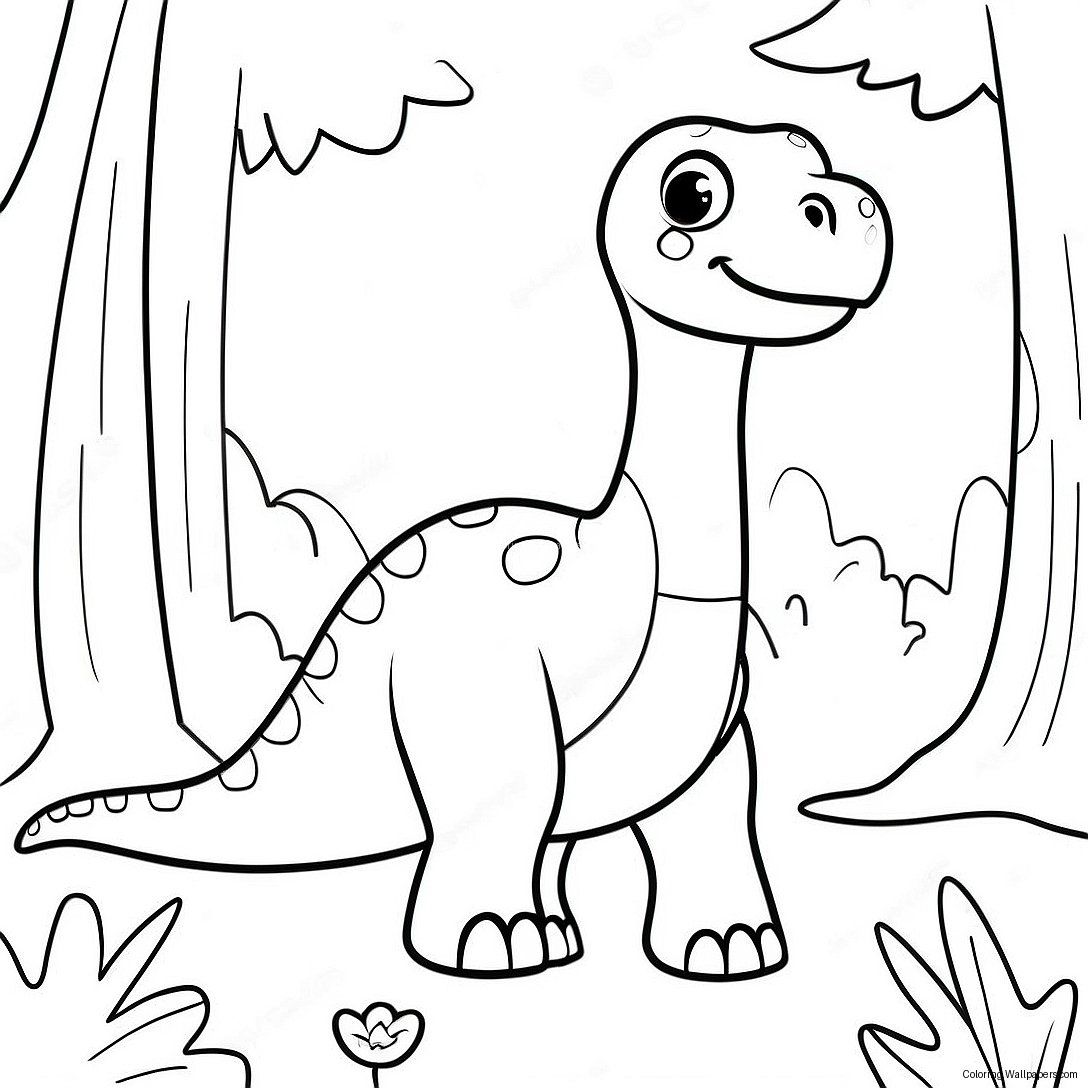 Cute Brachiosaurus In A Forest Coloring Page 20439