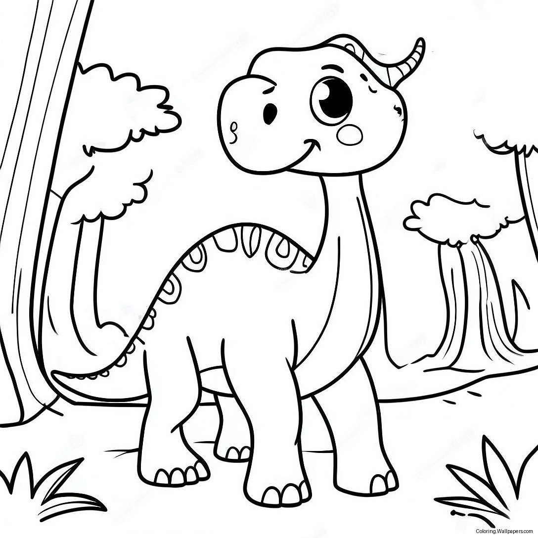 Page À Colorier Mignon Brachiosaure Dans Une Forêt 20440