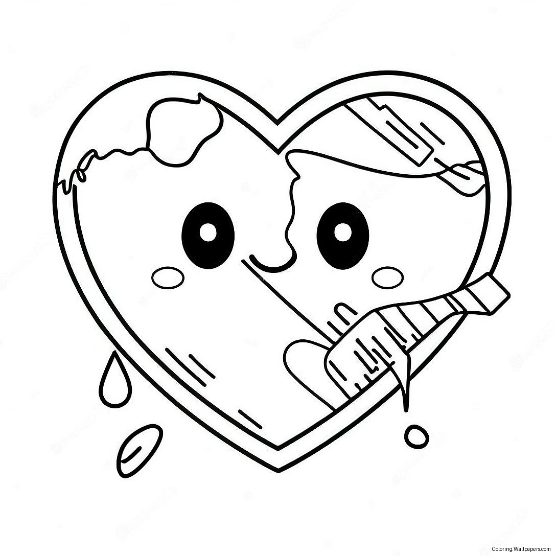 Cute Broken Heart With Band-Aid Coloring Page 8078