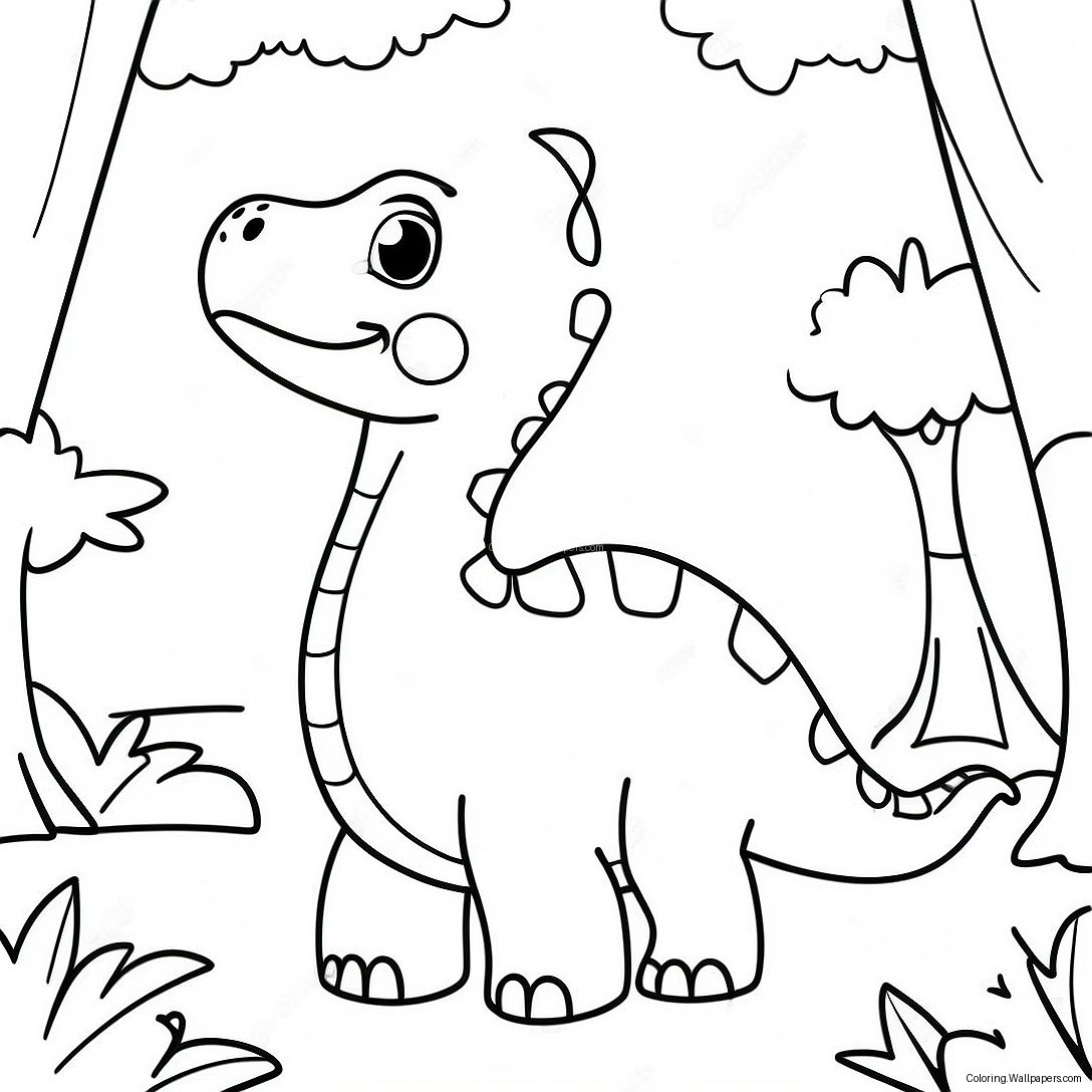 Cute Brontosaurus In A Forest Coloring Page 18579