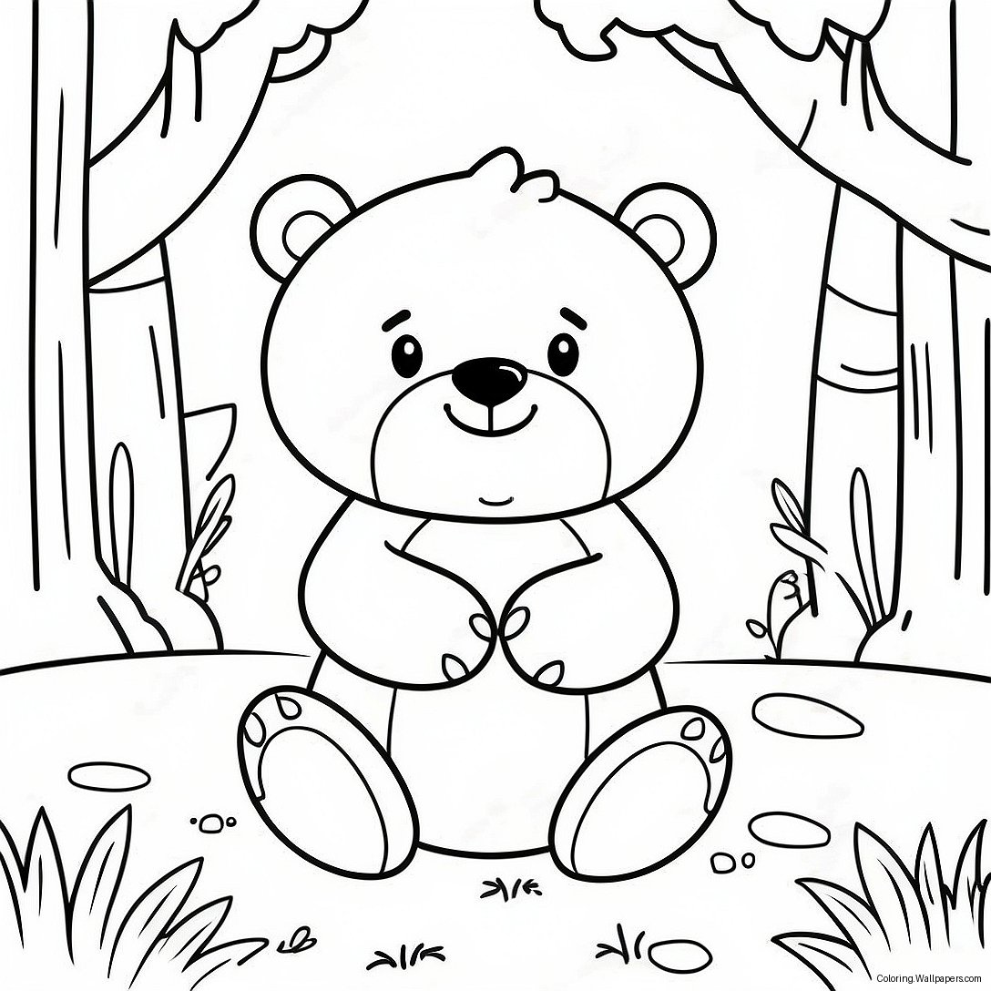 Cute Brown Bear Playing In The Forest Coloring Page 4286