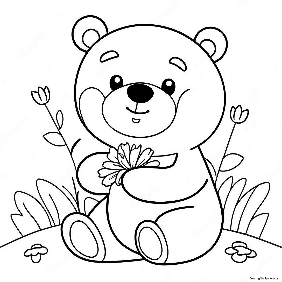 Page À Colorier D'ours Brun Mignon Avec Des Fleurs 3097