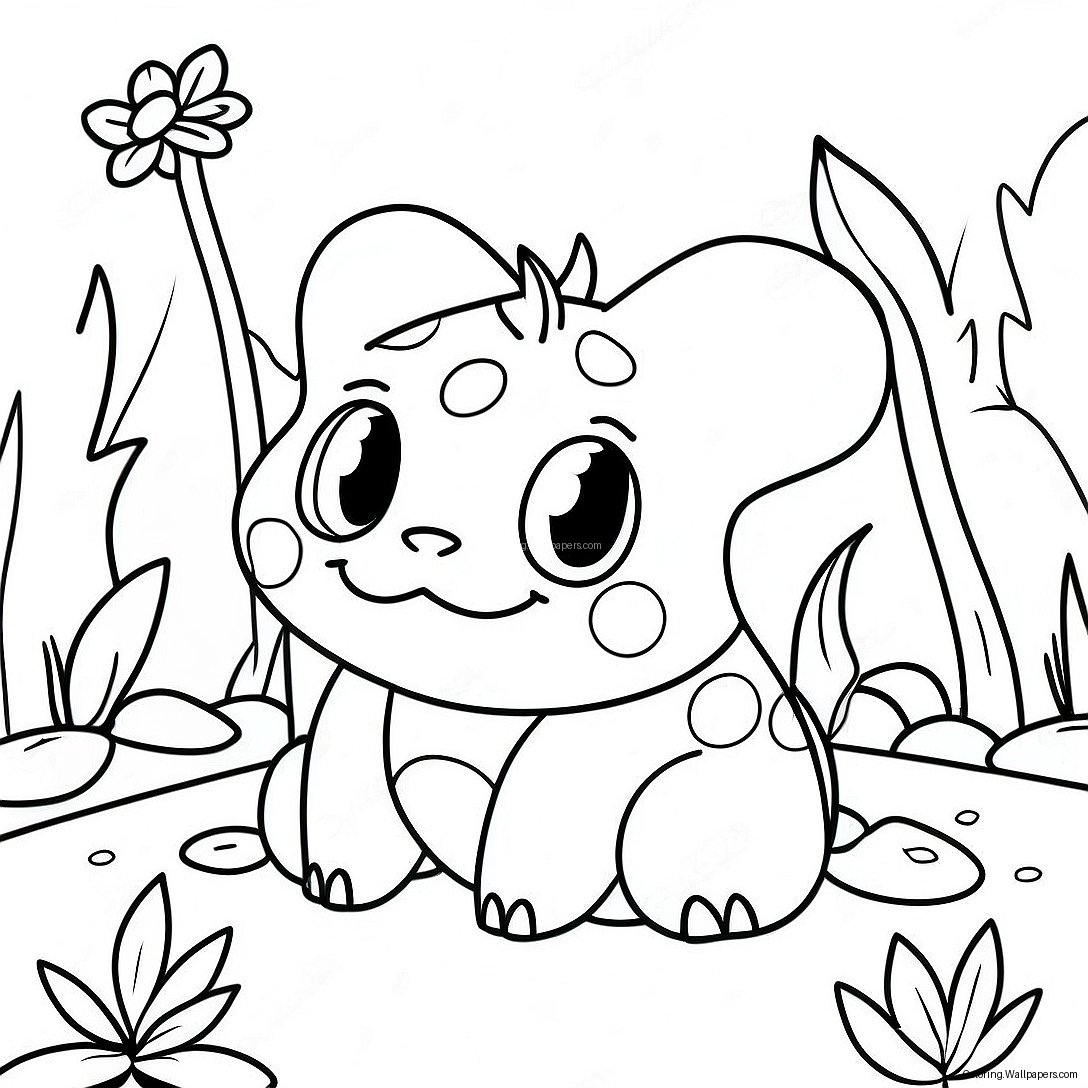 Cute Bulbasaur In A Garden Coloring Page 3447