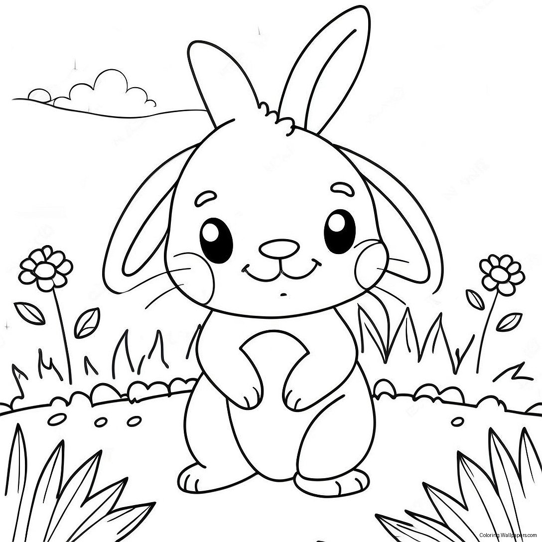 Cute Bunny In A Garden Coloring Page 51017