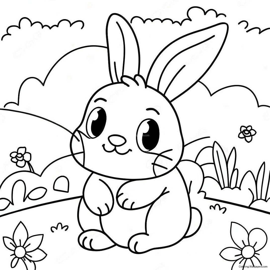 Cute Bunny In A Garden Coloring Page 51018