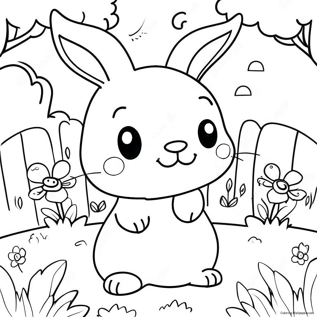 Page À Colorier De Mignon Petit Lapin Dans Un Jardin 51019