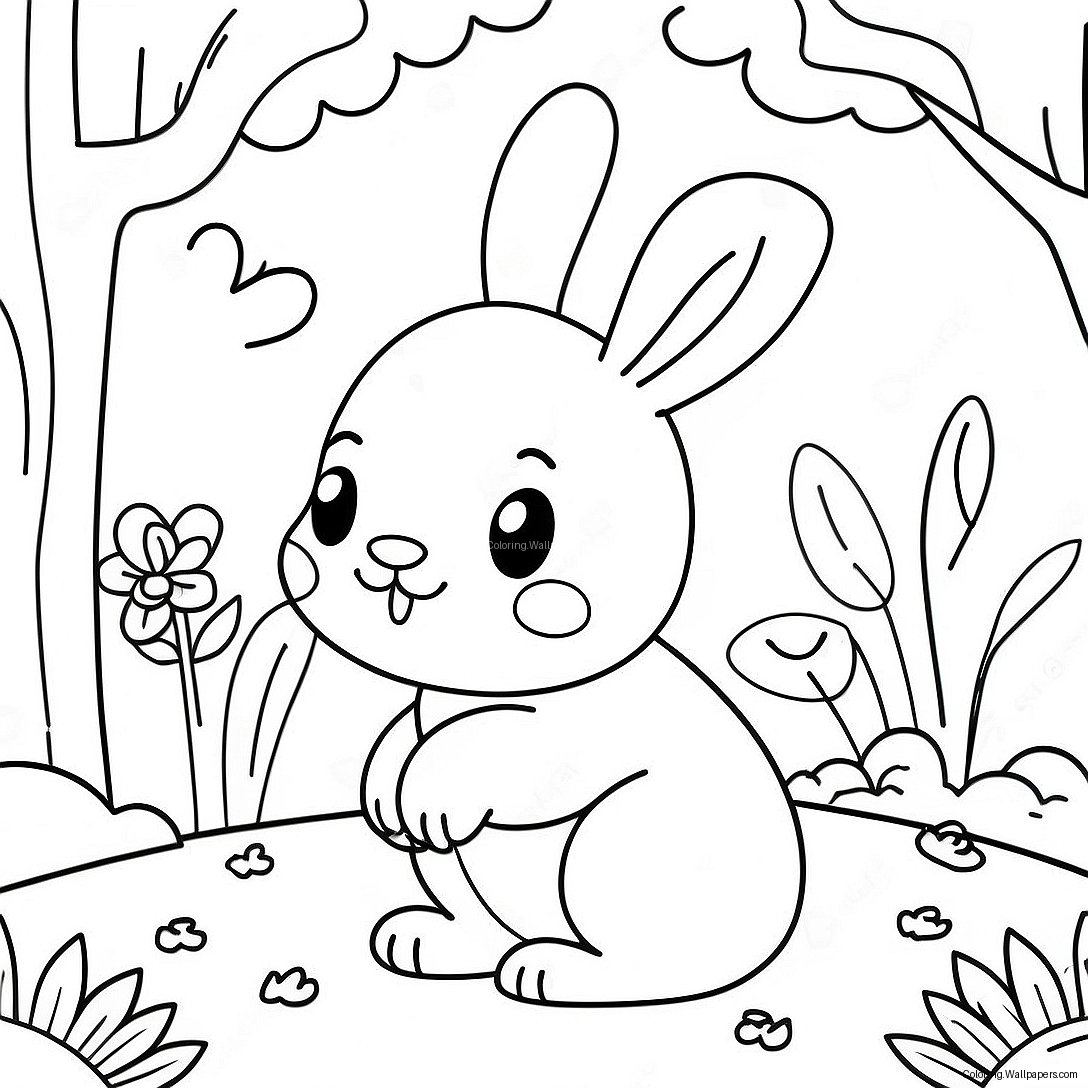 Cute Bunny In A Garden Coloring Page 51020