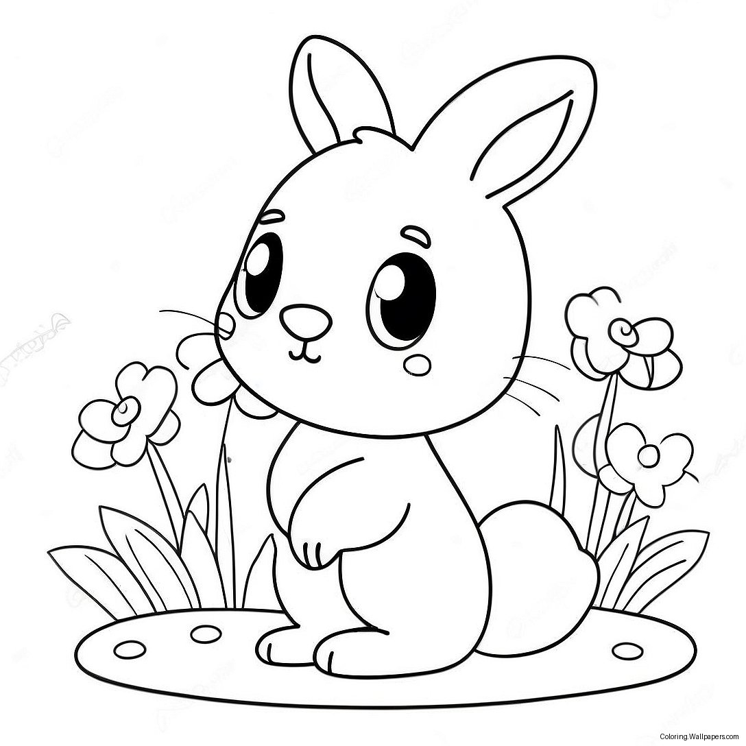 Cute Bunny With Flowers Coloring Page 5883