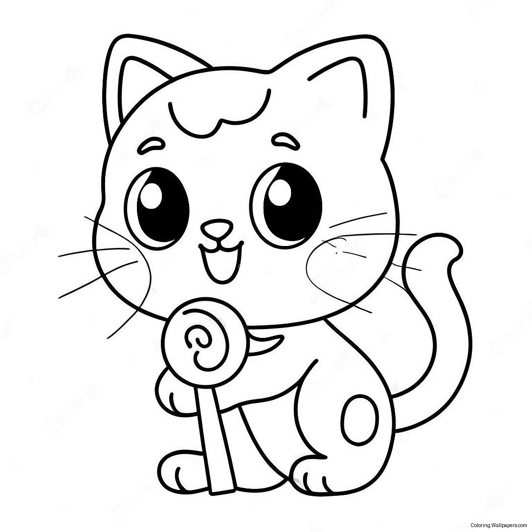 Cute Candy Cat With Lollipop Coloring Page 36573