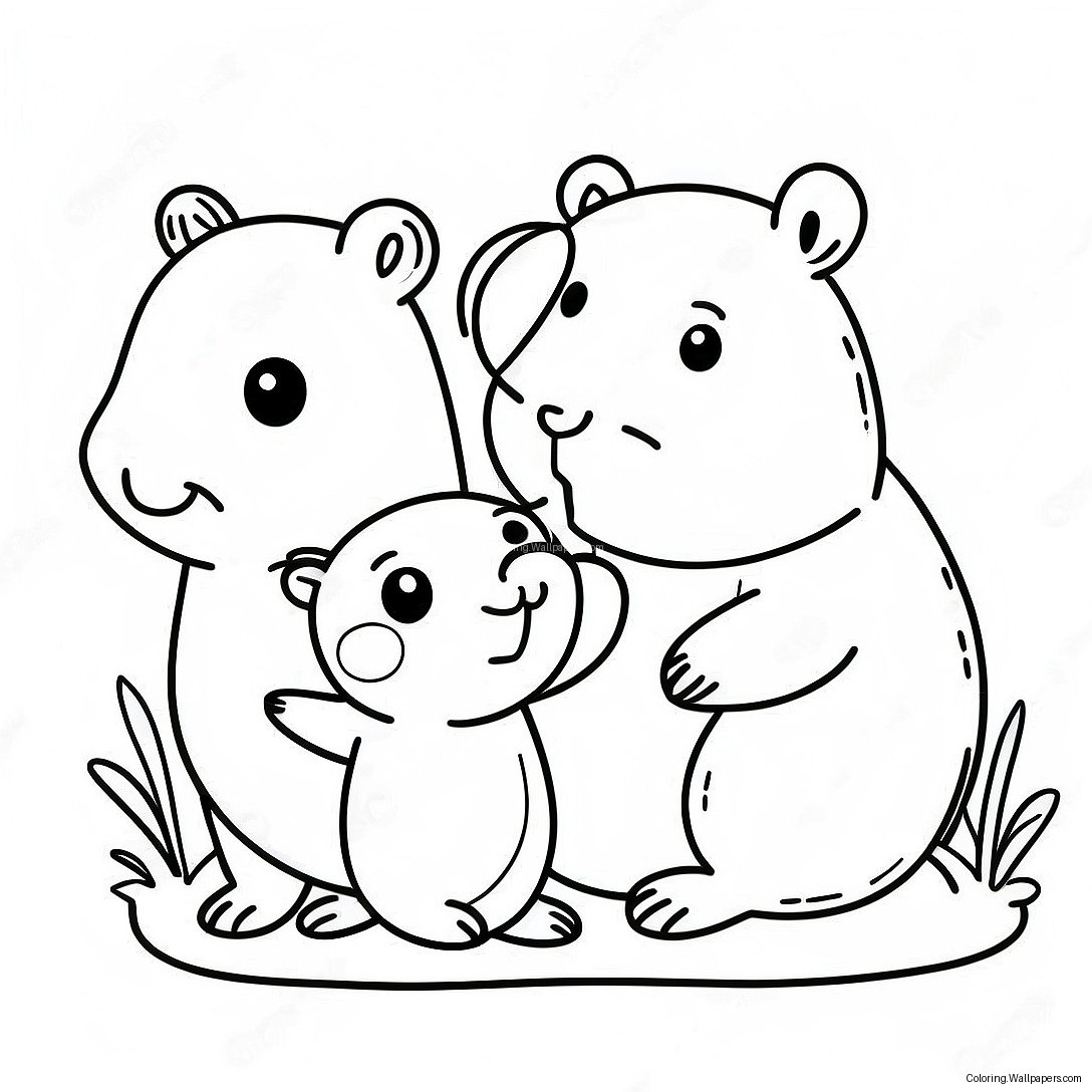 Cute Capybara Family Coloring Page 8020