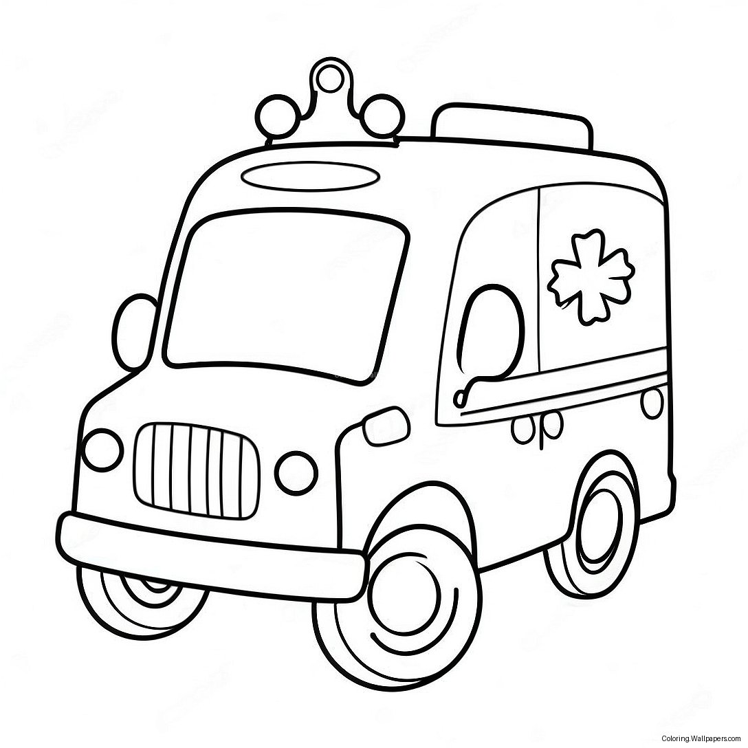 Cute Cartoon Ambulance Coloring Page 881