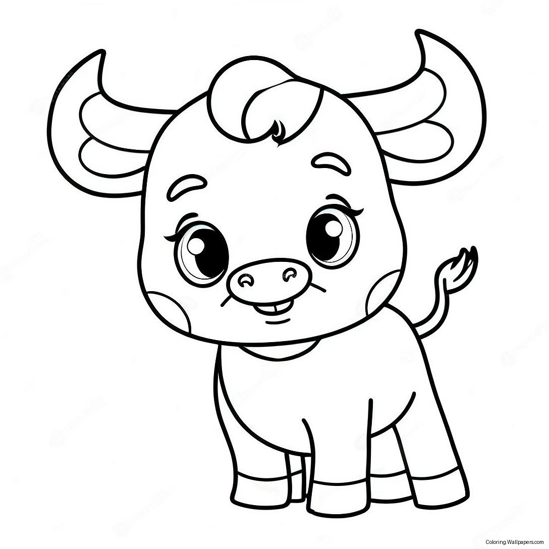 Cute Cartoon Bull Coloring Page 10451