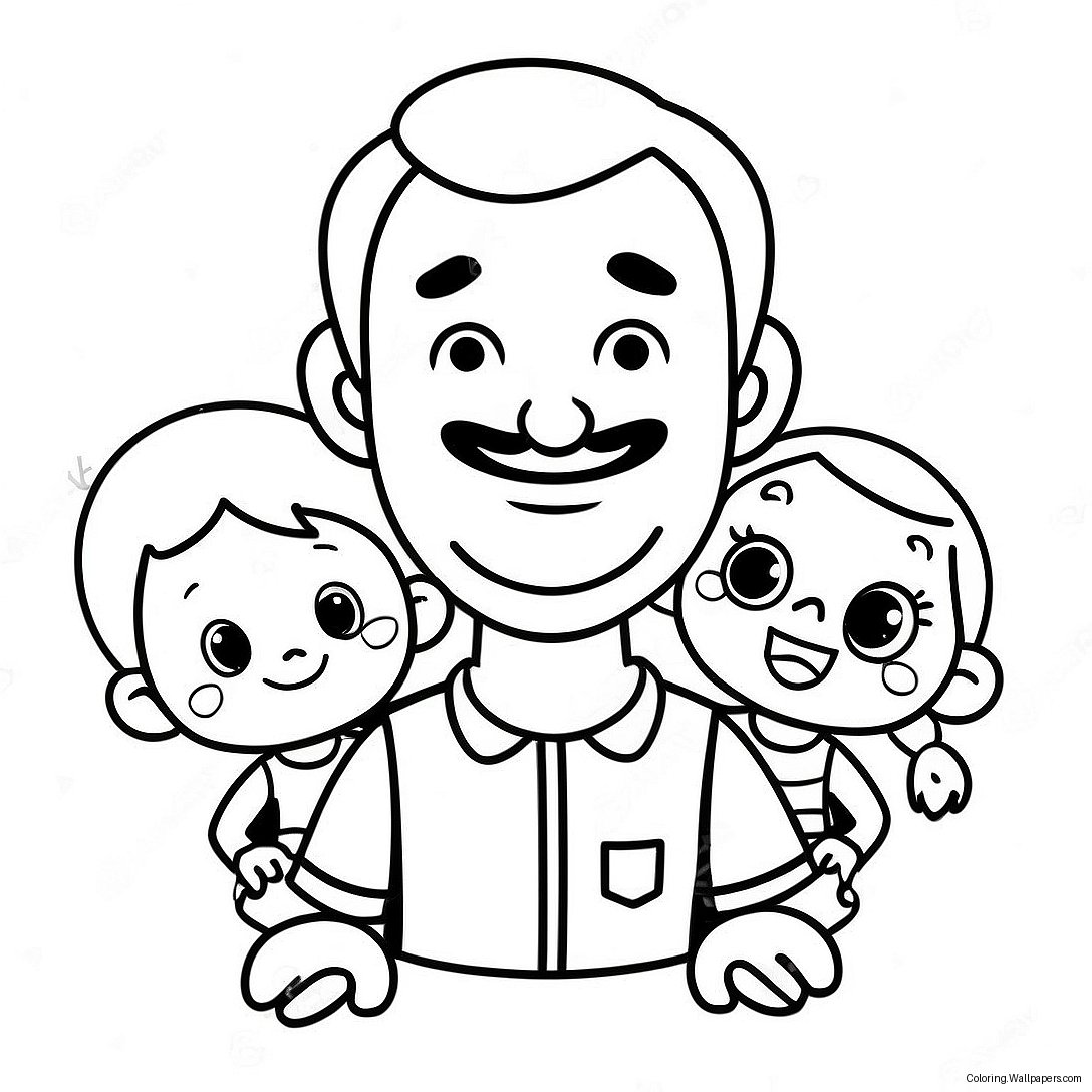 Niedlicher Cartoon-Vater Mit Kindern Ausmalbild 14438