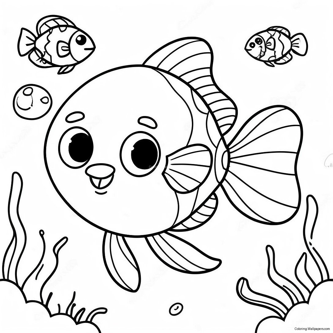 Página Para Colorear De Lindos Peces De Dibujos Animados Nadando 2038