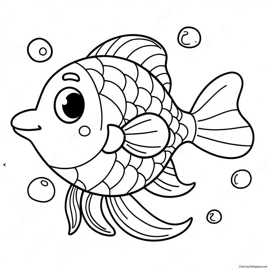 Página Para Colorir Do Peixe De Desenho Animado Fofo Nadando 2040