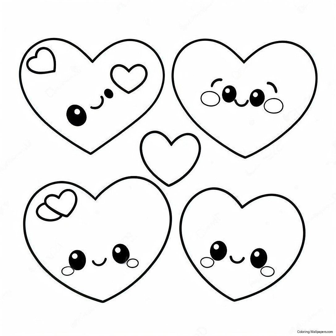 Cute Cartoon Hearts Coloring Page 10510