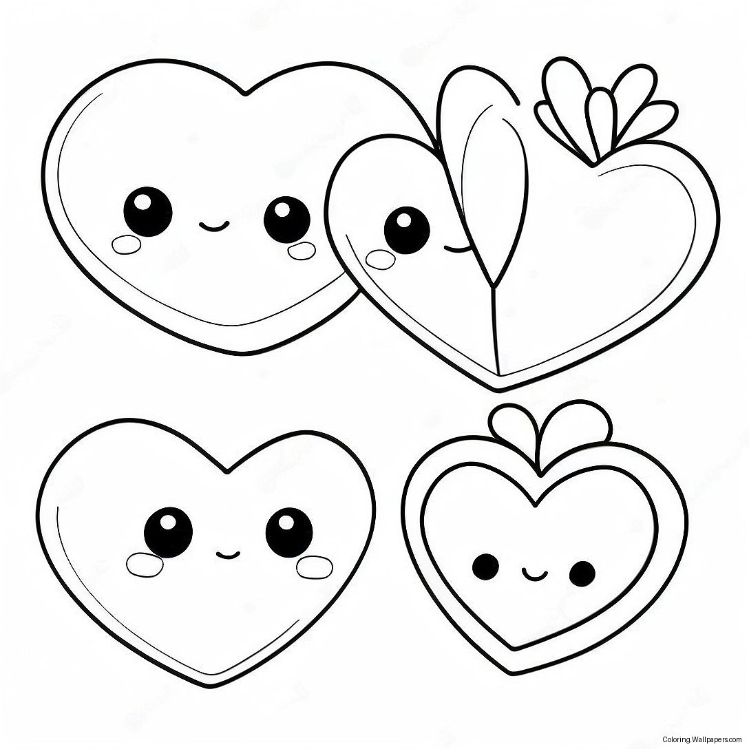 Cute Cartoon Hearts Coloring Page 10511