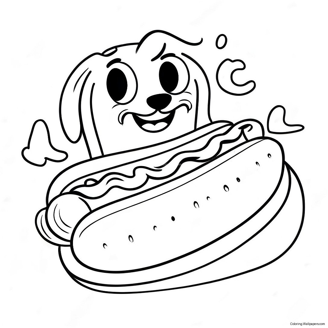 Cute Cartoon Hot Dog Coloring Page 15586