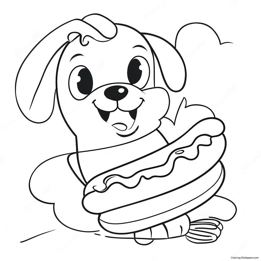 Cute Cartoon Hot Dog Coloring Page 15588