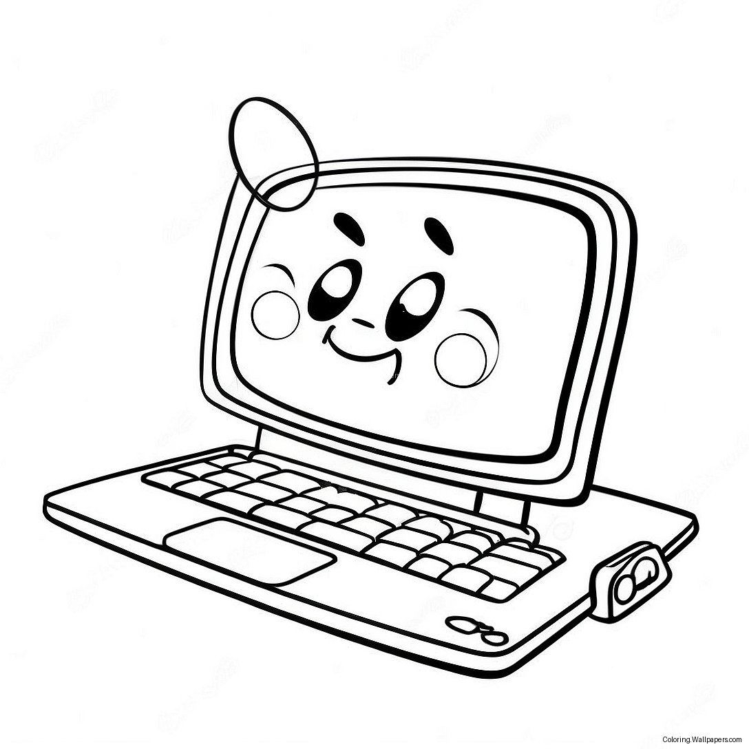 Cute Cartoon Laptop Coloring Page 42694