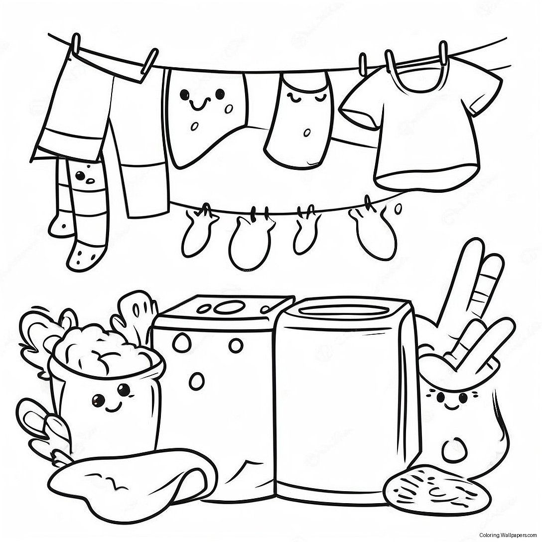 Cute Cartoon Laundry Day Coloring Page 44570