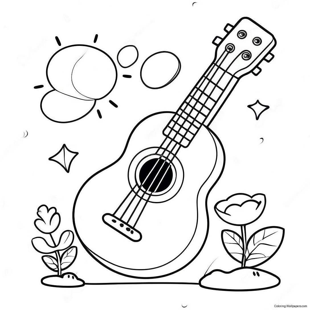 Schattige Cartoon Ukulele Kleurplaat 42123