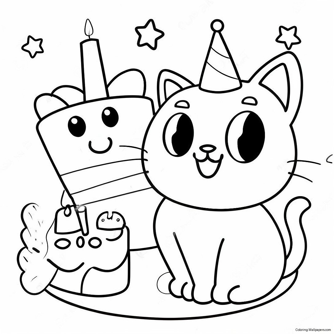 Cute Cat Birthday Party Coloring Page 55646