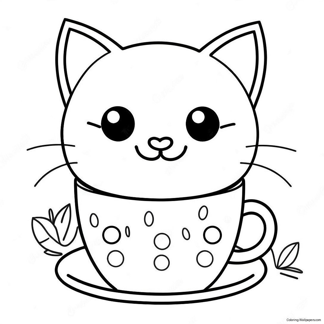 Cute Cat In Cup Coloring Page 36717