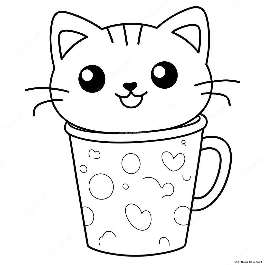 Cute Cat In Cup Coloring Page 36718