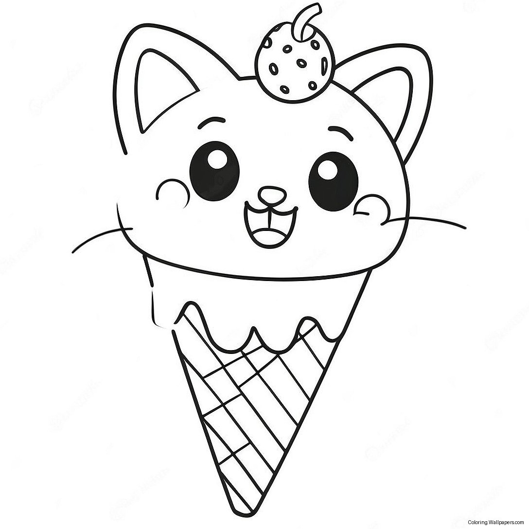 Cute Cat In Ice Cream Cone Coloring Page 53101