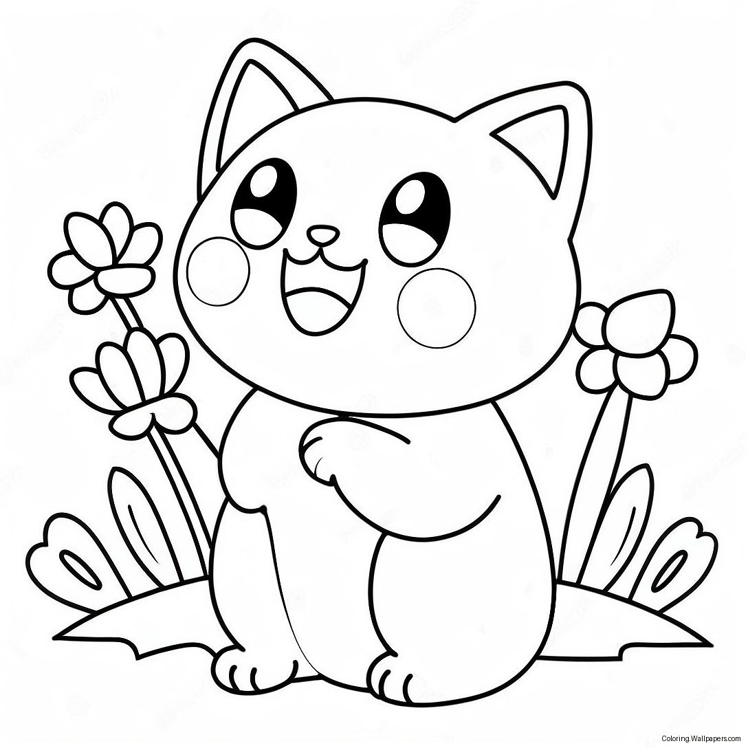 Cute Cat Pokemon With Flowers Coloring Page 27269